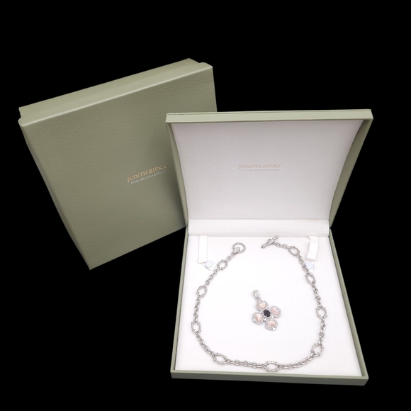 Judith Ripka 925 SS Pink Quartz Smokey Quartz CZ Maltese Cross Pendant/ Necklace - Picture 2 of 10